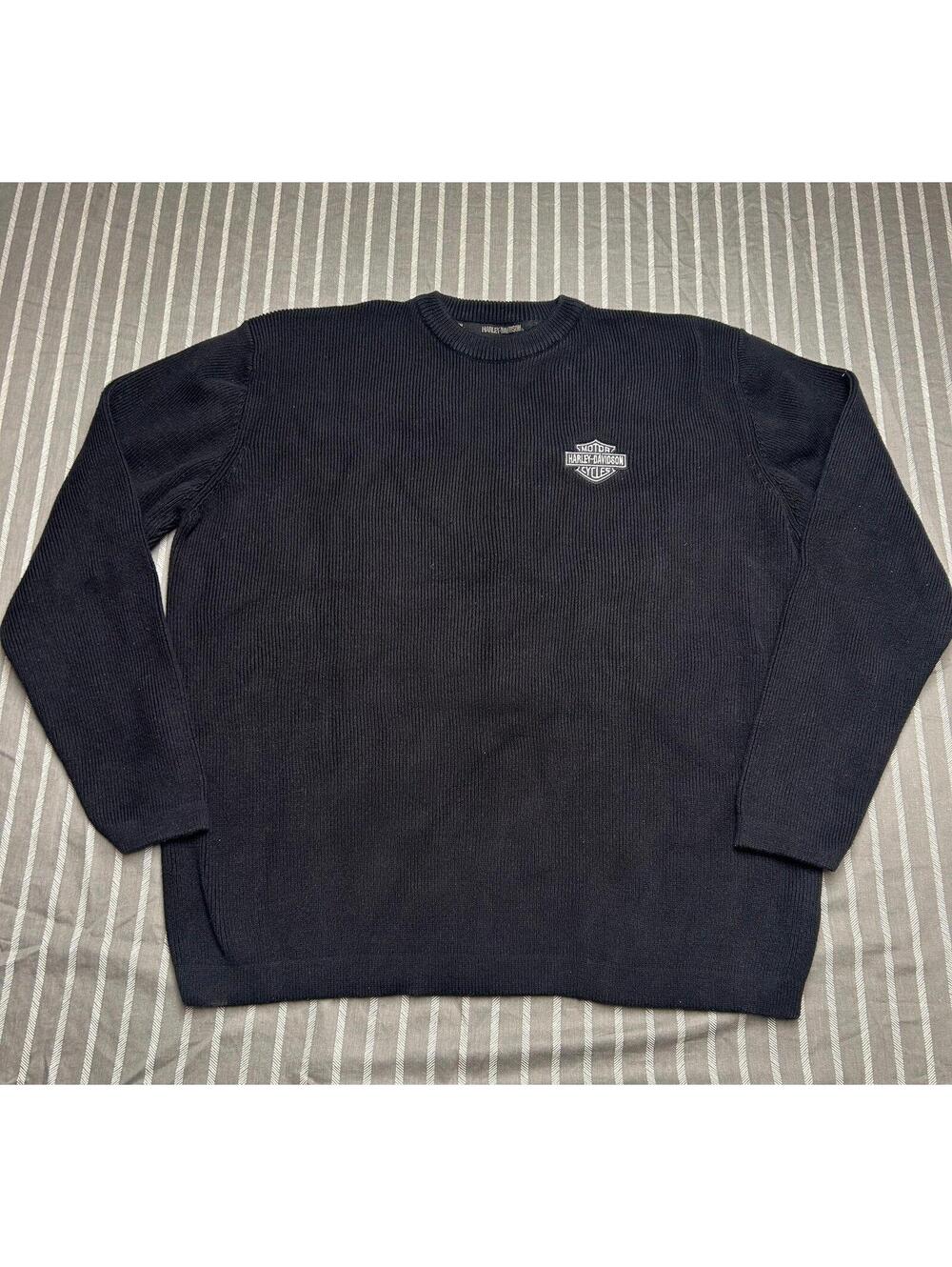Harley-Davidson Men Sweater Knit 100% Cotton Long Sleeves Black Size Large